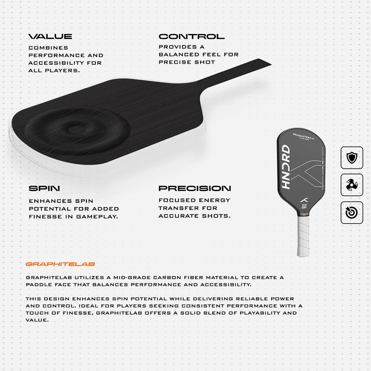 Hundred Phantom 20 Wide Pickleball-Schläger |  |Power Play | Kostenlose Tasche inklusive (Schwarz/Weiß)