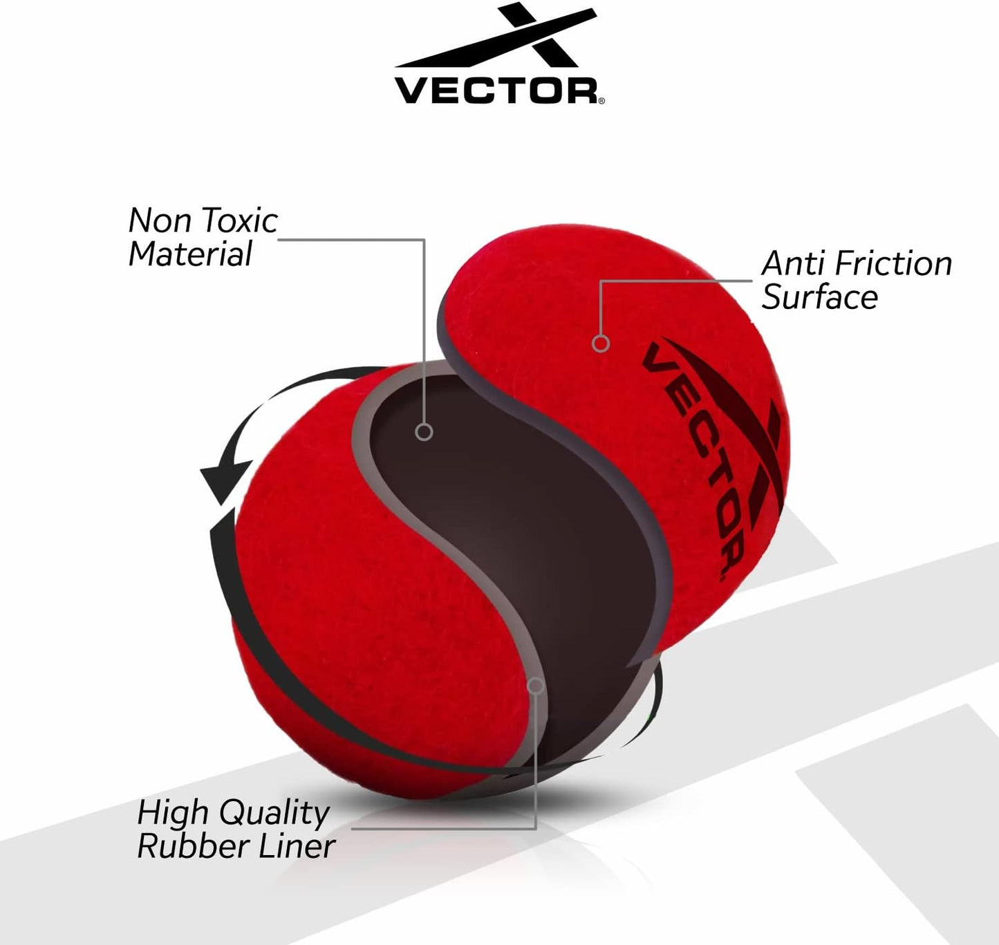 Vector X Schwerer Cricket-Tennisball (6 Stück ) – Obermaterial: Gummi, Standardgröße