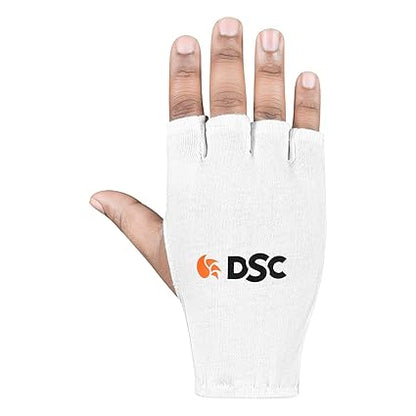DSC Atmos1 Fingerless Lycra Back Cricket Batting Inner Gloves | Farbe: Weiß | Größe: Herren | Material: Baumwolle | mit PVC-Bündchen | Superior Rubber Grip | Rutschfest | Atmungsaktiv