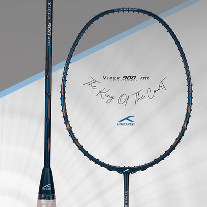 HUNDRED Viper 900 Badmintonschläger mit Vollbespannung (Navy, Größe: Standard, Griffgröße: G6) | Material: Carbon Fibre | Besaitung | Für fortgeschrittene Spieler | Gewicht: 79 Gramm | Balancepunkt: 298 mm | Maximale Saitenspannung - 32lbs