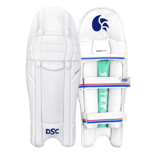 DSC Intense Valor Batting Legguard| Farbe: Weiß | Größe: Herren | Für Herren | Material: Leder | Hochwertiger PVC-Belag | Professioneller Beinschutz mit Moulded Construction