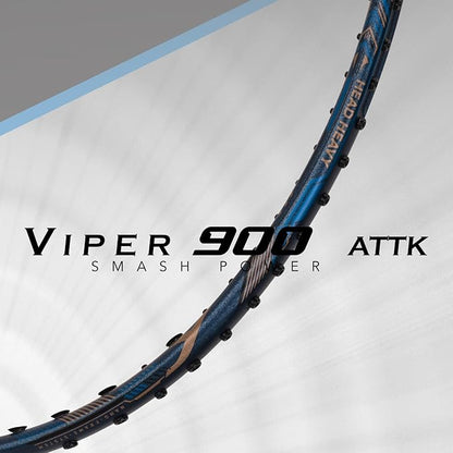 HUNDRED Viper 900 Badmintonschläger mit Vollbespannung (Navy, Größe: Standard, Griffgröße: G6) | Material: Carbon Fibre | Besaitung | Für fortgeschrittene Spieler | Gewicht: 79 Gramm | Balancepunkt: 298 mm | Maximale Saitenspannung - 32lbs