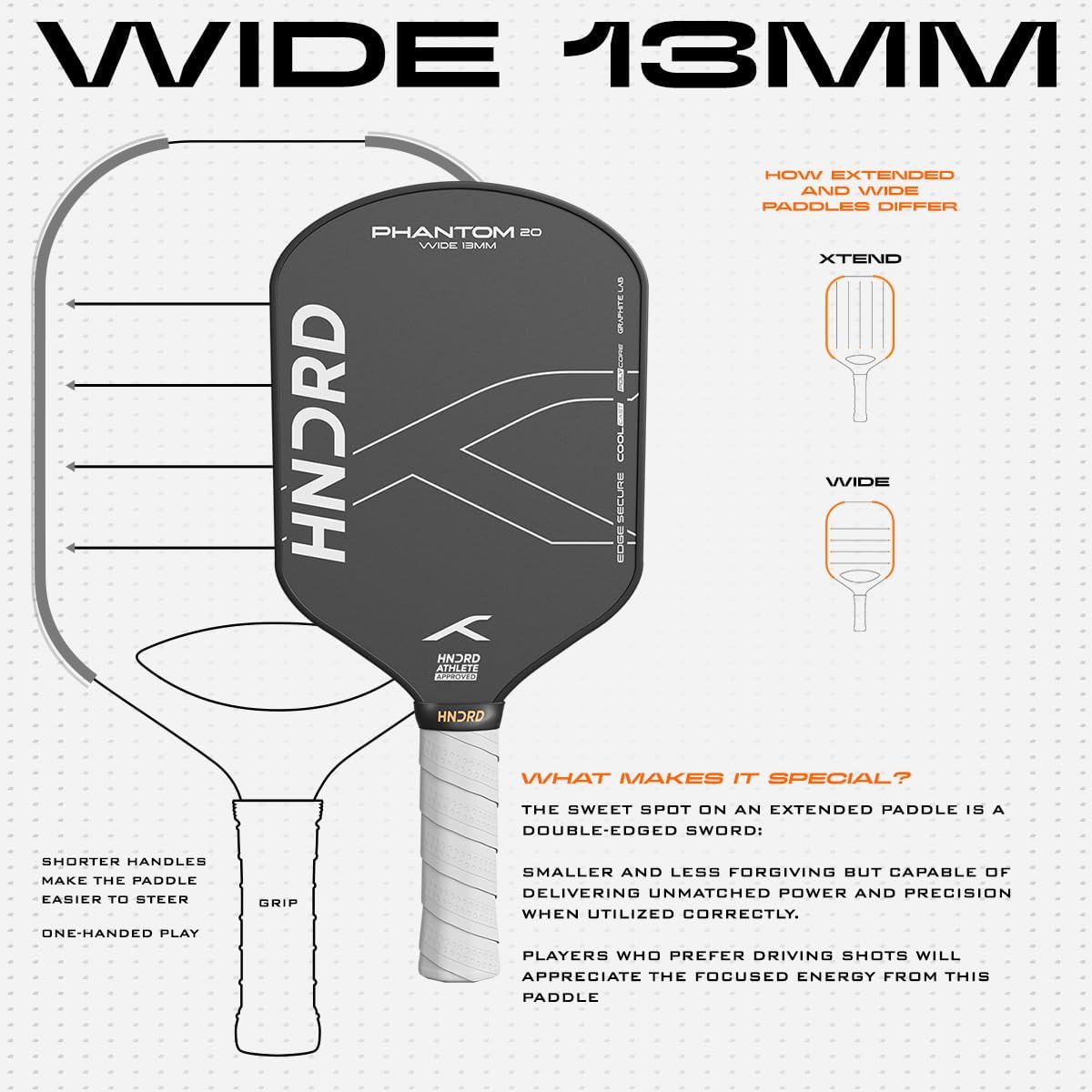 Hundred Phantom 20 Wide Pickleball-Schläger |  |Power Play | Kostenlose Tasche inklusive (Schwarz/Weiß)