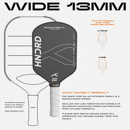 Hundred Phantom 20 Wide Pickleball-Schläger |  |Power Play | Kostenlose Tasche inklusive (Schwarz/Weiß)