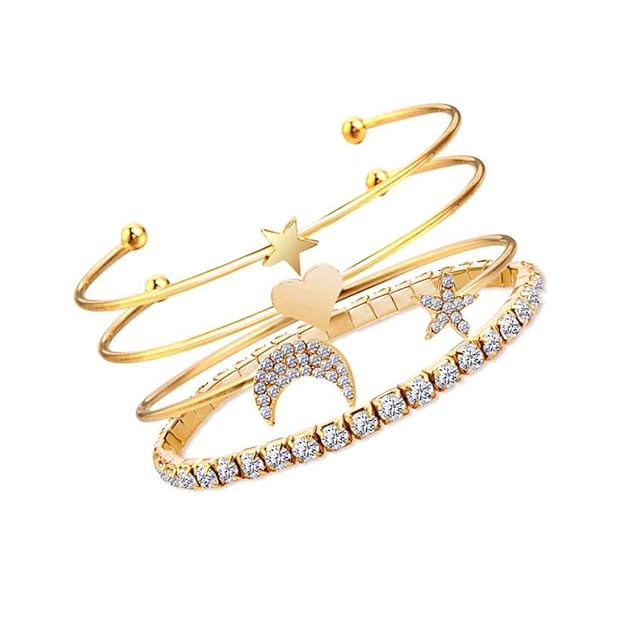 YouBella geschichtetes mehrsträngiges Kristallarmband | Vergoldet | Größe: 7 Zoll | Material: Messing | Modischer Kunstschmuck | Für Frauen und Mädchen | Langanhaltendes Finish | Geeignet für alle Gelegenheiten