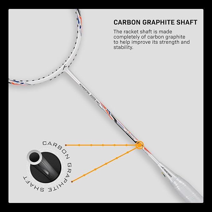 HUNDRED Powertek 2000 PRO Badmintonschläger mit Vollbespannung (Größe: Standard, Griffgröße: G6) | Besaitung | Material: Graphit | Für fortgeschrittene Spieler | Gewicht: 90 Gramm | Maximale Saitenspannung - 22-24lbs