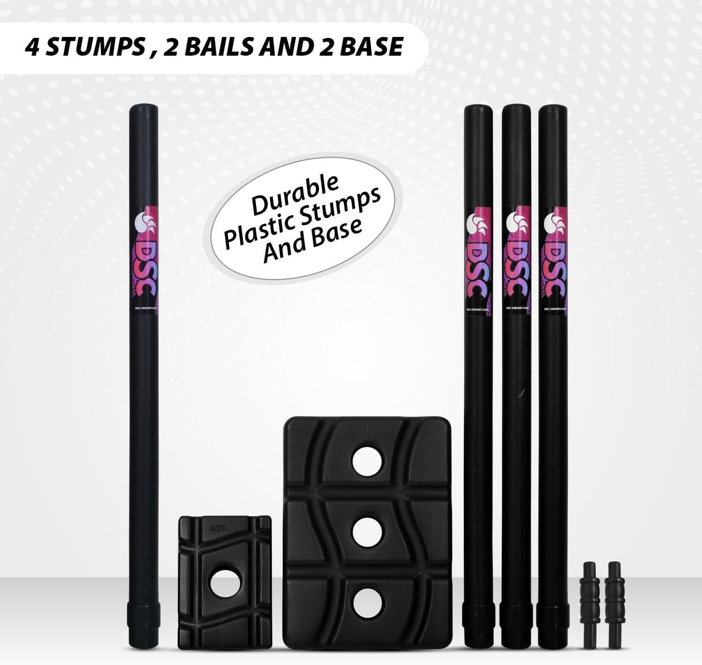 DSC Panther Cricket Set (1 Plastic Bat + 4 Plastic Stumps + 2 Base + 2 Bails + 1 PVC Ball) | Color: Black | Material: Plastic | Ideal for Tennis and Gully/Lawn Cricket | For Children