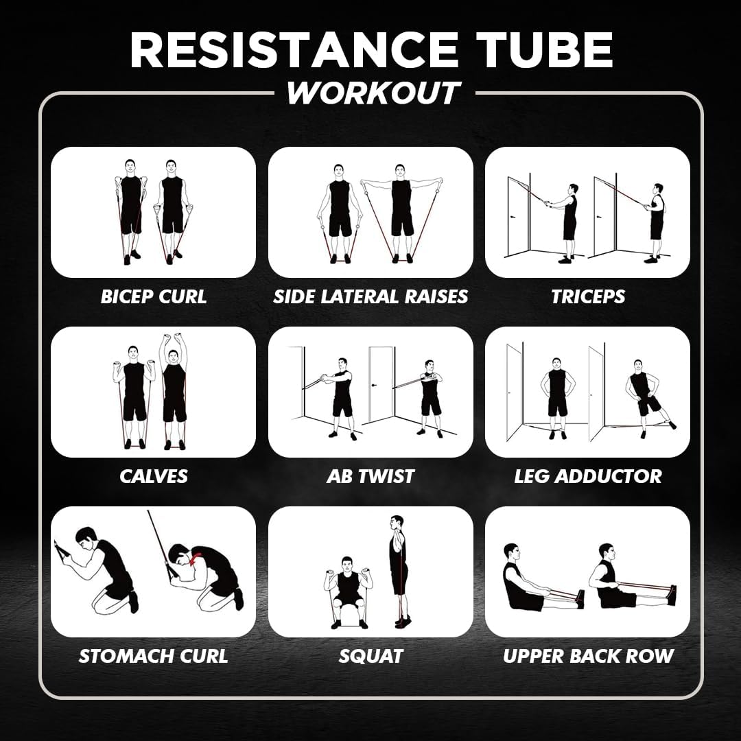 Endless EL1043 Toning Tubes Set of 5 with Different Resistance Levels, Multi-Colored, Material: Natural Latex, with Door Anchor, Handles, Waterproof Carrying Bag, Leg and Ankle Loops for Men and Women