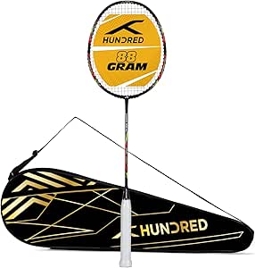 HUNDRED Powertek 2000 PRO Badmintonschläger mit Vollbespannung (Größe: Standard, Griffgröße: G6) | Besaitung | Material: Graphit | Für fortgeschrittene Spieler | Gewicht: 90 Gramm | Maximale Saitenspannung - 22-24lbs