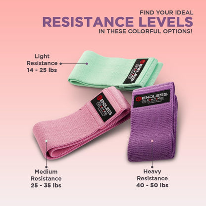 Endless EL1044 Resistance Loop Bands Set of 3 with Light, Medium and Heavy Resistance | Multi-colored | Material: Cotton | For squats, stretching, heavy hip and glute exercises for men and women