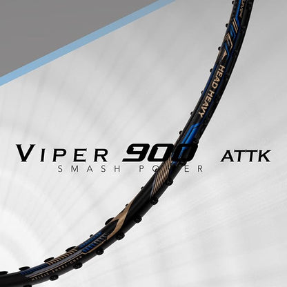 HUNDRED Viper 900 Carbon Fibre Strung Badminton Racket mit Full Racket Cover | Für Fortgeschrittene Spieler | 79 Gramm | Maximale Saitenspannung - 32lbs