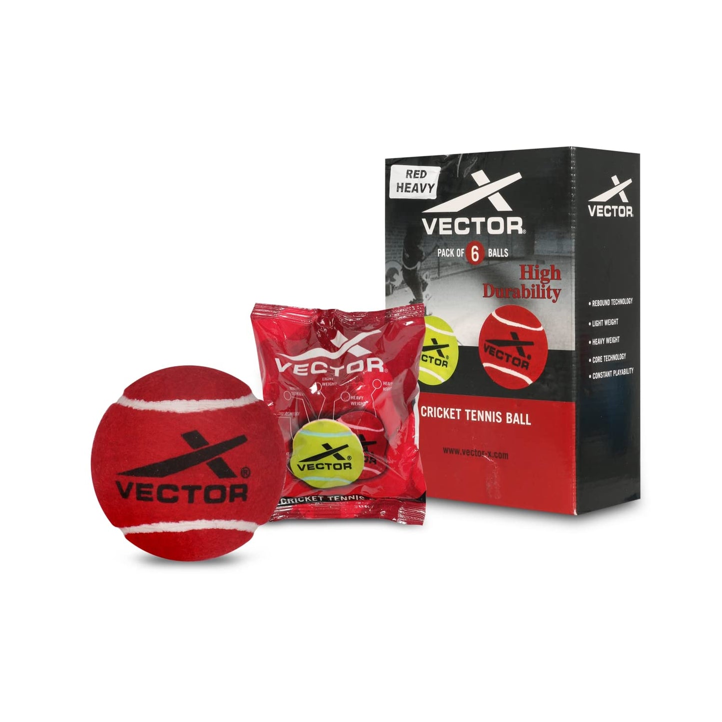 Vector X Schwerer Cricket-Tennisball (6 Stück ) – Obermaterial: Gummi, Standardgröße
