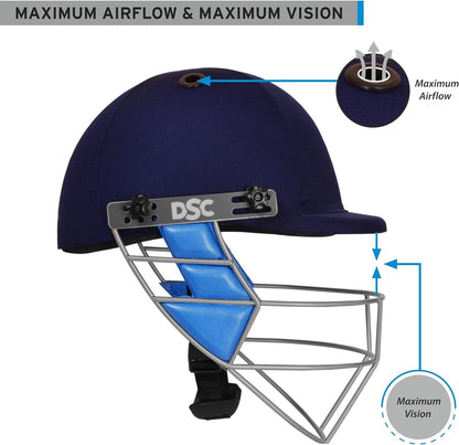 DSC GUARD Cricket Helmet | Navy Blue | For Men & Boys | Steel Mesh | Adjustable Back Support Strap | Removable and Washable Sweatband | Lightweight