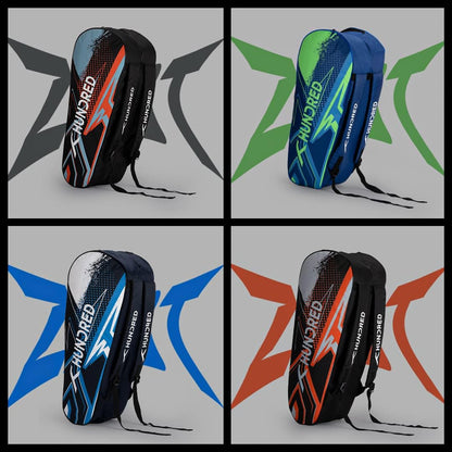 HUNDRED Zest Badminton- und Tennisschläger-Tasche | Material: Polyester | Mehrere Fächer mit Seitentasche | Einfacher Tragegriff | Gepolsterte Rückengurte | Reißverschlusstasche vorne