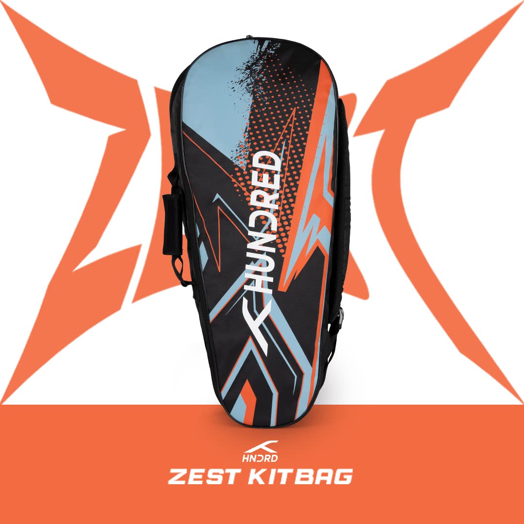 HUNDRED Zest Badminton- und Tennisschläger-Tasche | Material: Polyester | Mehrere Fächer mit Seitentasche | Einfacher Tragegriff | Gepolsterte Rückengurte | Reißverschlusstasche vorne