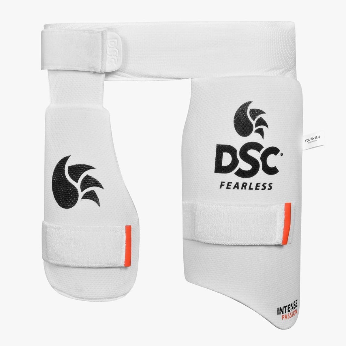 DSC Intense Passion Combo Thigh Pad | Color: White | Size: Men's, Right-Handed | For Men and Boys | Material: Polypropylene | High-Density Foam Inside | Hard shell for excellent protection