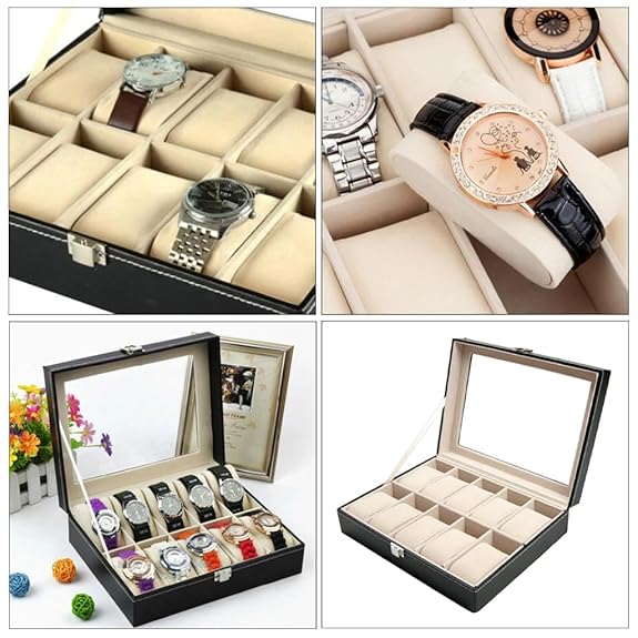 YouBella Jewelry and Watch Organizer Box for Men and Women Watch Case Holder Organizer Case with 12 Slots for Watches in PU Leather