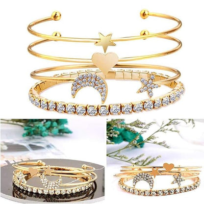 YouBella geschichtetes mehrsträngiges Kristallarmband | Vergoldet | Größe: 7 Zoll | Material: Messing | Modischer Kunstschmuck | Für Frauen und Mädchen | Langanhaltendes Finish | Geeignet für alle Gelegenheiten