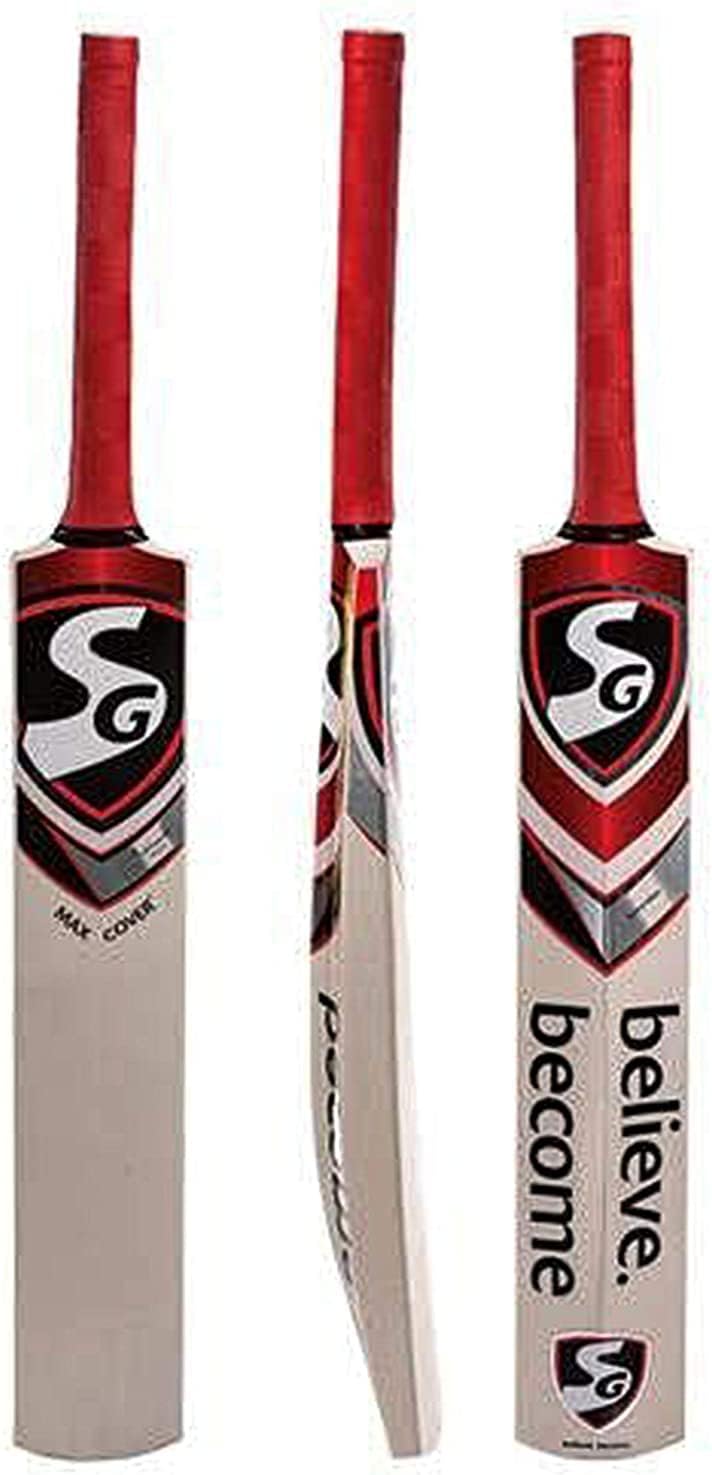 SG Max Cover Cricketschläger für Herren und Jungen (Beige, Größe -4) | Material: Kashmir Willow | Leichtgewicht | Free Cover | Spielfertig | Für Fortgeschrittene Spieler | Ideal für Lederball