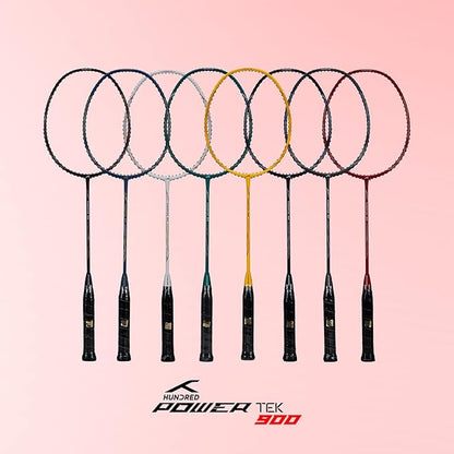 HUNDRED POWERTEK 903 Badmintonschläger mit Hülle | Powertek 900 Serie | Besaitet | Material: Vollgraphit | Für fortgeschrittene Spieler | Gewicht: 84 Gramm | Maximale Saitenspannung - 26lbs