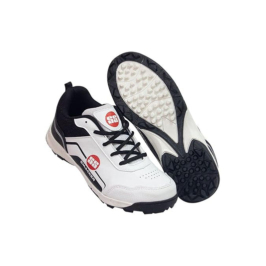 SS SMACKER Cricket Shoe (Color: White &amp; Navy, Size: UK6/ US7/ EU40) | For Men &amp; Boys | Material: Polyurethane (PU) | Lightweight | Improved stability in play