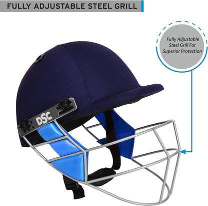 DSC GUARD Cricket Helmet | Navy Blue | For Men & Boys | Steel Mesh | Adjustable Back Support Strap | Removable and Washable Sweatband | Lightweight