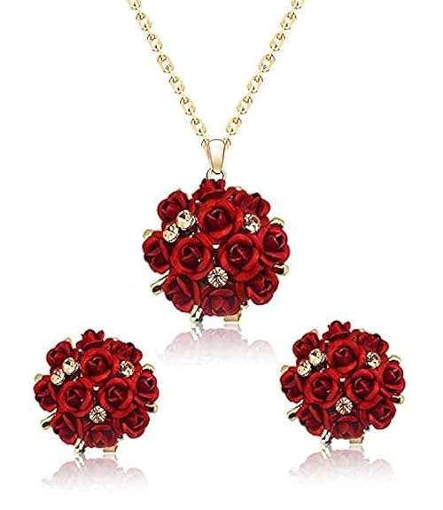 YouBella Crystal Rose Shape Floral Halskette Set | mit Ohrringen | Gold plated | Material: Messing | Modischer Kunstschmuck | Für Frauen & Mädchen | Perfekt für alle Anlässe