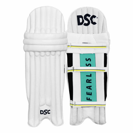 DSC Condor Atmos Cricket Batting Legguard | Color: White & Red | For Men & Boys | Material: PVC | Maximum Shock Absorption | Protection and Comfort