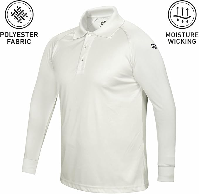 DSC Men's Atmos Polyester Full Sleeve Cricket T-Shirt Size 32 (White) | Lightweight | Comfortable | Stylish