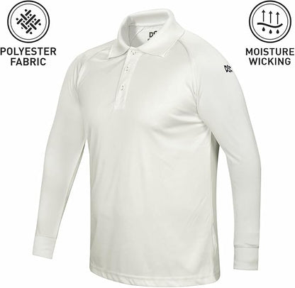 DSC Men's Atmos Polyester Full Sleeve Cricket T-Shirt Size 32 (White) | Lightweight | Comfortable | Stylish