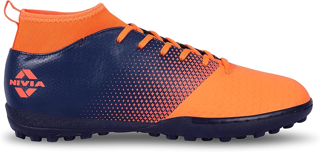 Nivia Ashtang Football Turf Shoes (Fluro Orange, 8 UK/ 9 US / 42 EU) | Rubber, Moulded Insole | Minimal Water Absorption			