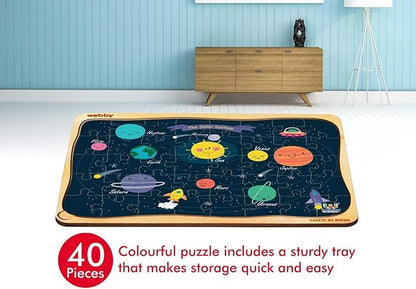 Webby Outer Space Solar System Wooden Jigsaw Puzzle | 40 Pieces | Educational Puzzle for 3-6 Years | Enhances Problem Solving & Matching Skills | Includes Wooden Tray for Easy Storage
