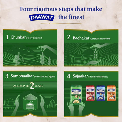 Daawat Biryani Basmatireis | Das längste Reiskorn der Welt dehnt sich um 24 mm aus* | lecker, nicht klebriger und reichhaltiger Duft | natürlich gereift