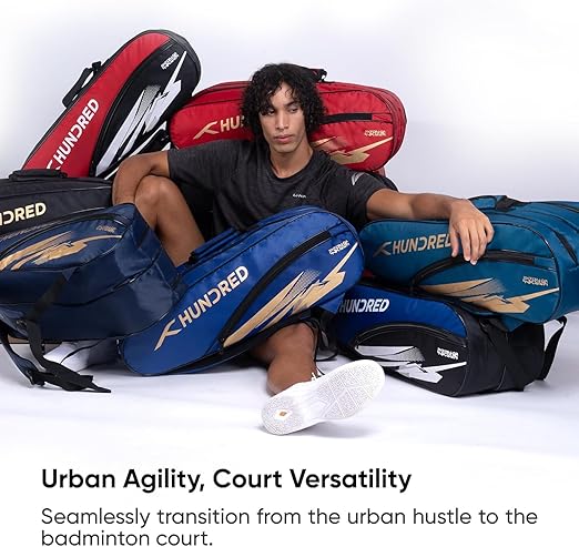 Hundred Cosmogear Badminton Kit Bag | Double zipper | Front zippered pocket | Material: Polyester | Padded back straps | Easy-to-carry handle (Teal Blue)
