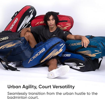 Hundred Cosmogear Badminton Kit Bag | Double zipper | Front zippered pocket | Material: Polyester | Padded back straps | Easy-to-carry handle (Teal Blue)
