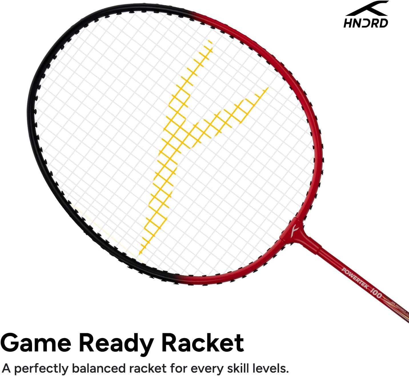 HUNDRED POWERTEK 100 (Set of 2) Badminton Racket with Full Cover (115g, Red/Black)