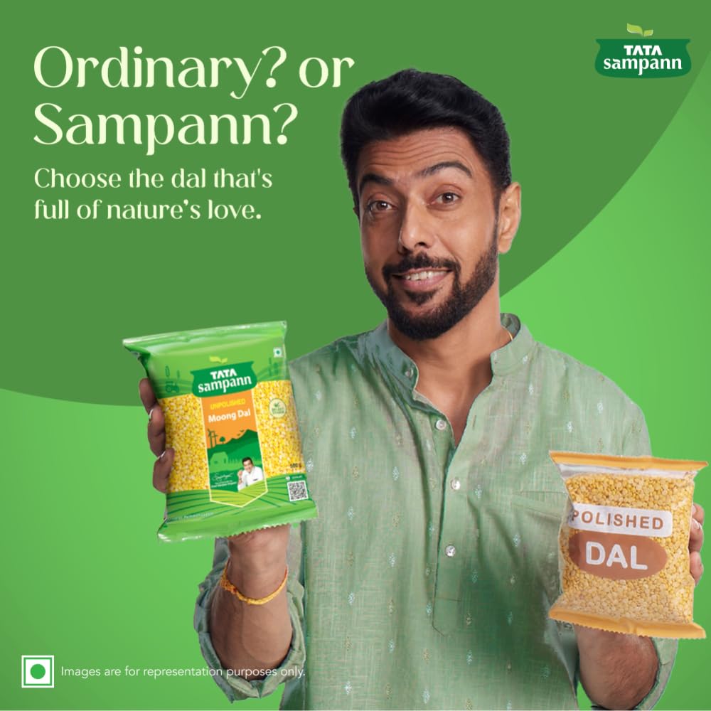 Tata Sampann Moong Dal (gelbe Kichererbsen, gespalten) 1 kg | Ungeschälte indische Linsen | Reich an Eiweiß und leicht verdaulich | Ideal für Suppen, Dal, Khichdi und gesunde Mahlzeiten