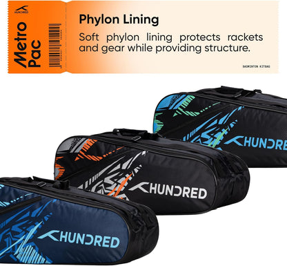 HUNDRED Metro Pack Badminton-Tasche, Unisex, 3 geräumige Fächer, doppelter Reißverschluss, Größe L