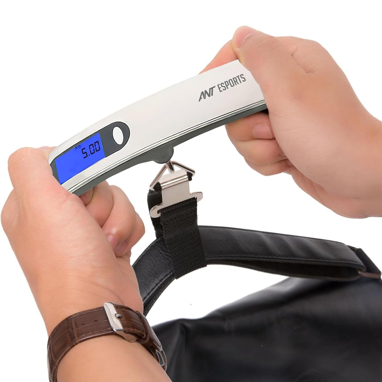 Ant Esports AELS020 Portable Digital Weighing Scale, 50 kg Maximum Capacity, Tare Function, Auto On/Off Feature, Overload Indicator, Low Battery Warning, LED Backlit Display
