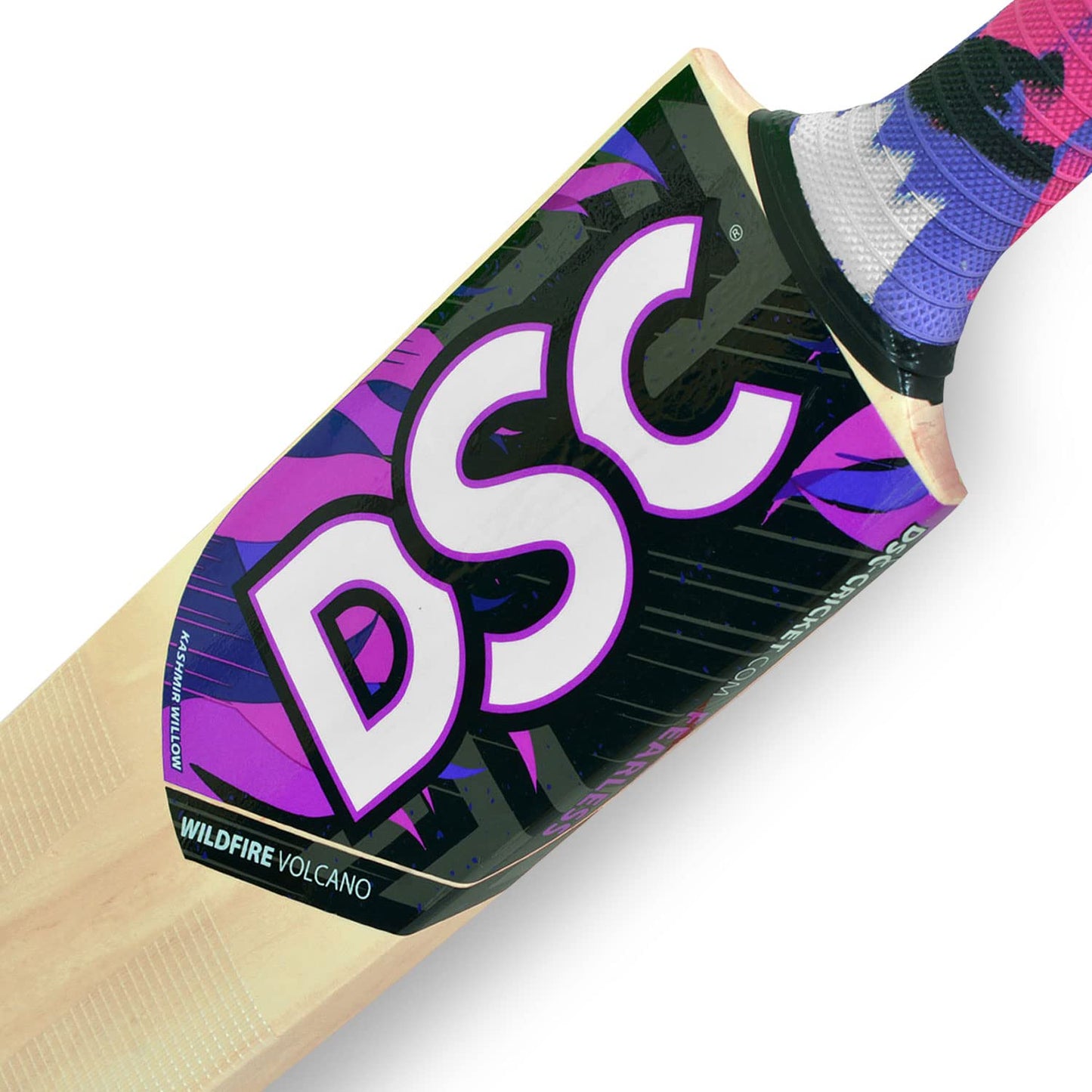 DSC Wildfire Volcano cricket bat for tennis ball | Color: Beige & Purple | Material: Kashmir Willow | For advanced players | Mid bladed | Perfectly balanced | With crossweave tape