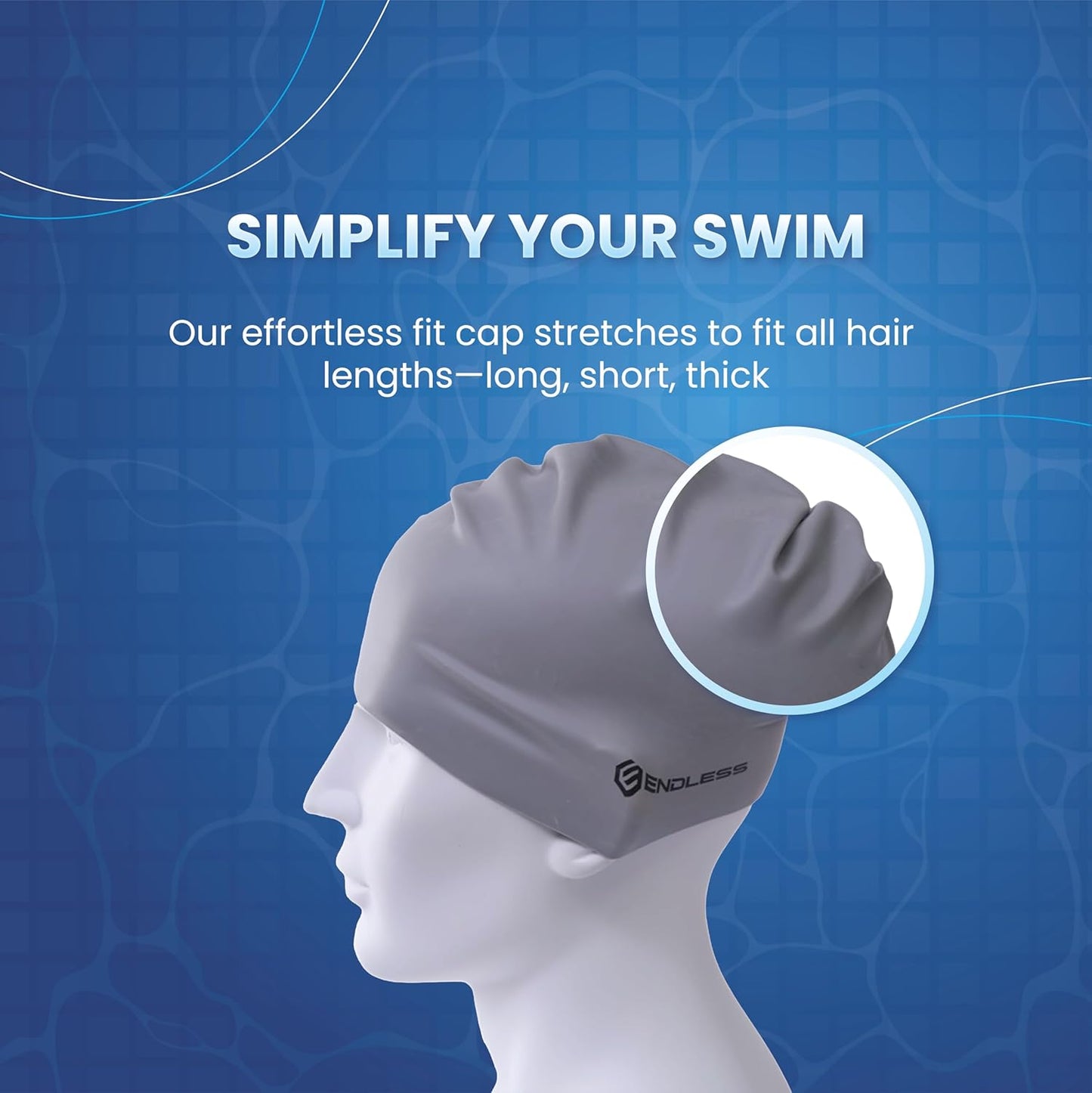 Endless EL1019 Klassische, bequeme, schlichte Badekappe aus Silikon | Schwarz | Vollelastische, wasserdichte Badekappe für langes und kurzes Haar mit dickerem Rand | Für Erwachsene, Frauen und Männer