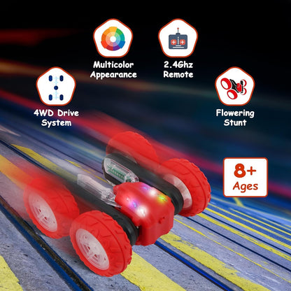 FUNFY 4WD High-Speed RC Butterfly Stunt Toy Car | Assorted | With 360° Flat and V-shaped rotation, double-sided drive | Non-slip, shock-resistant tires | Displays various messages for children