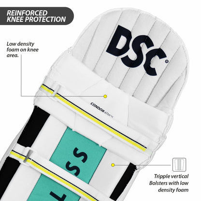 DSC Condor Atmos Cricket Batting Legguard | Farbe: Weiß & Rot | Für Männer & Jungen | Material: PVC | Maximale Schockabsorption | Schutz und Komfort