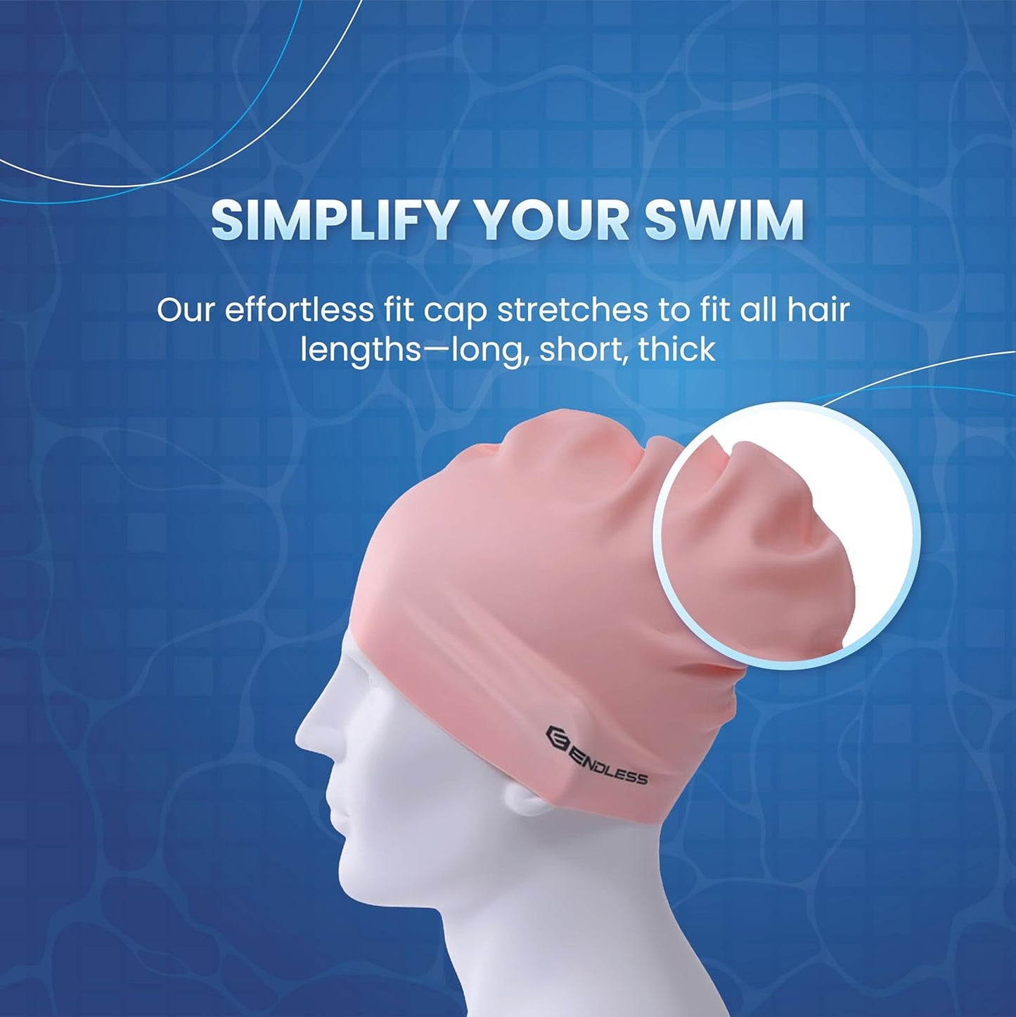 Endless EL1019 Classic, comfortable, simple silicone swimming cap | Black | Fully elastic, waterproof swimming cap for long and short hair with thicker brim | For adults, women and men