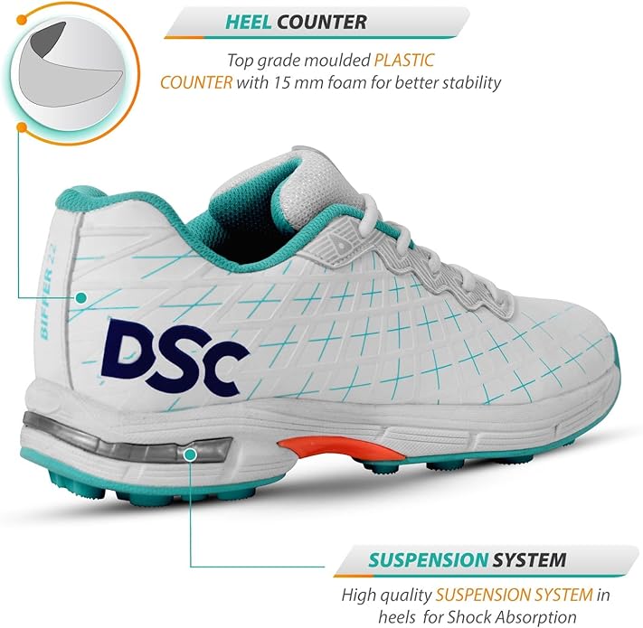 DSC Biffer 22 Cricket-Schuhe | Leichtes Obermaterial | Gummi-Außensohle | TPU-Schaft | Hochwertige EVA-Zwischensohle | Geringere Fußermüdung | Einzigartiger Look