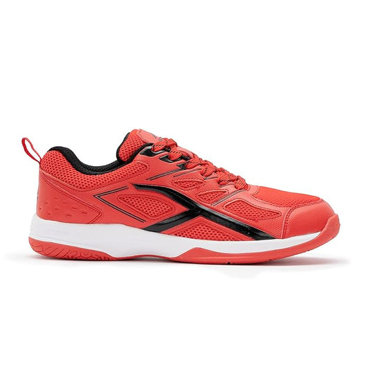 HUNDRED Xoom Non-Marking Professionelle Badmintonschuhe für Herren (Rot/Schwarz, Größe: UK 10/US 11/EU 44) | Geeignet für Hallen-Badminton/Tennis/Squash/Tischtennis/Basketball & Padel