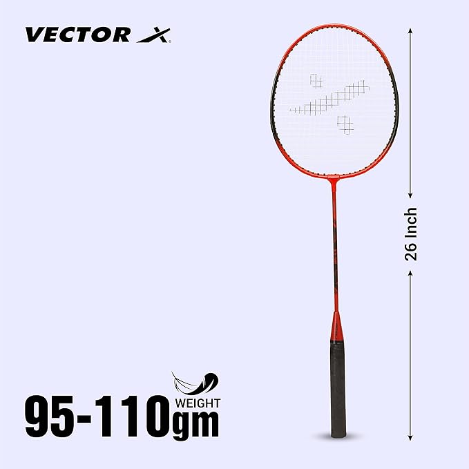 Vector X VXB-50 Badminton Racket | Color: Red | Size: 3 7/8 inches | For men &amp; boys | Material: Aluminum | Super Lightweight | Beginner to intermediate