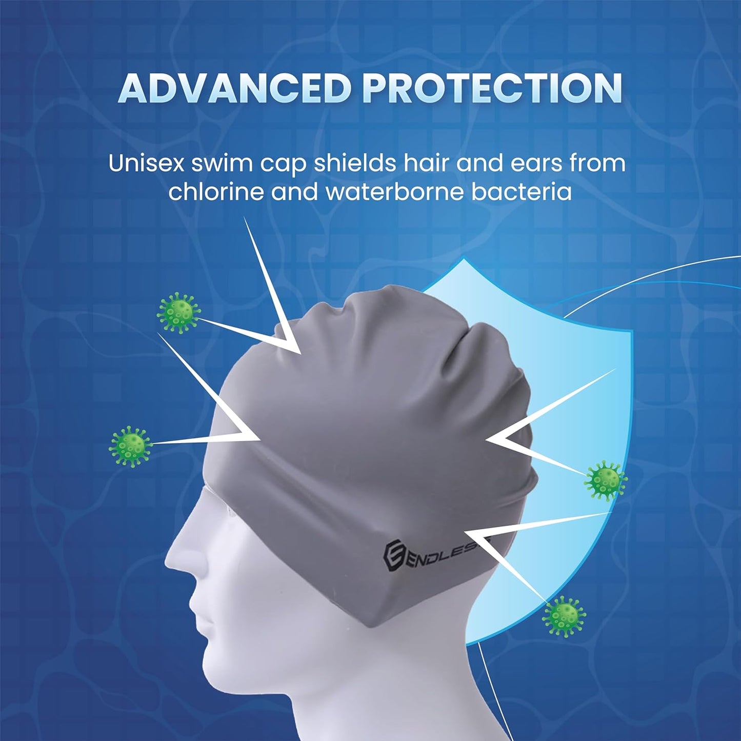 Endless EL1019 Klassische, bequeme, schlichte Badekappe aus Silikon | Schwarz | Vollelastische, wasserdichte Badekappe für langes und kurzes Haar mit dickerem Rand | Für Erwachsene, Frauen und Männer