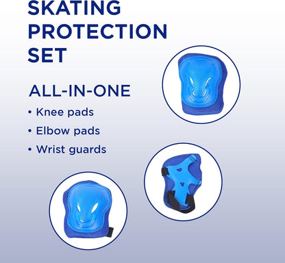 Endless EL1028 Protective Protection Set for Skating, Cycling and Skateboarding with Knee, Elbow and Wrist Protector | Material: ABS, Nylon | With Adjustable Straps for a Perfect Fit for Adults | Blue