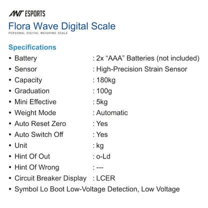 Ant Esports Flora Wave Digitale Körperwaage | Tragbar, leichtes Design, 180 kg Gewichtskapazität, hochpräziser Sensor, automatische Abschaltung